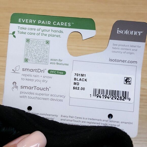 ISOTONER Gloves Mens Medium Black Touchscreen Water Repellent Plush Lined Winter - Picture 6 of 7